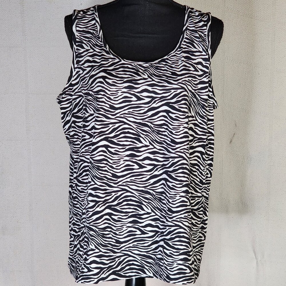 Zenergy Chico's Black White Zebra Nylon Span Sleeveless Tank Chico Sz 3 US XL 16